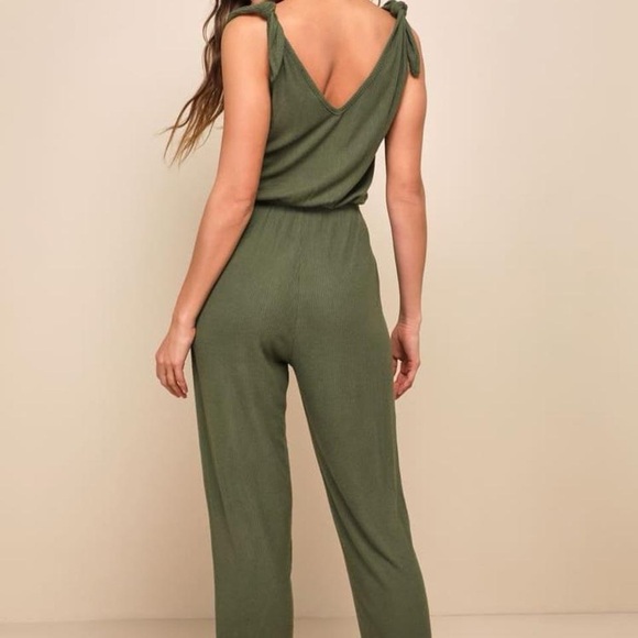 Lulus Belmore Olive Green Ribbed Sleeveless Jumpsuit Small - Picture 2 of 8